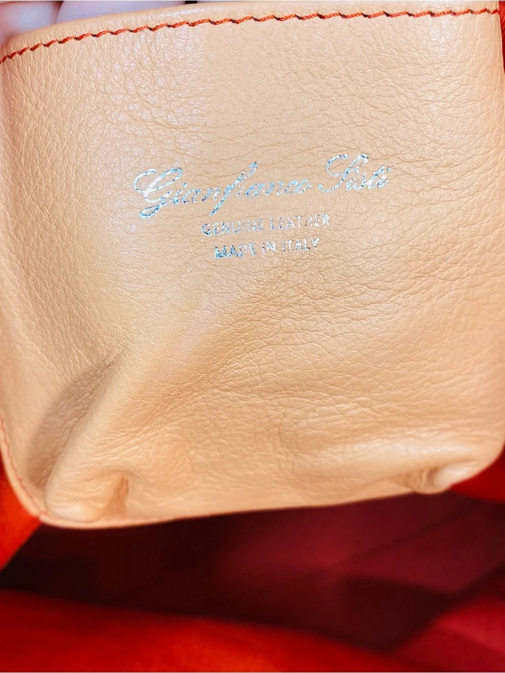 Gianfranco Listi Italy Expandable Pebble Leather Tote Bag Orange Python Trim